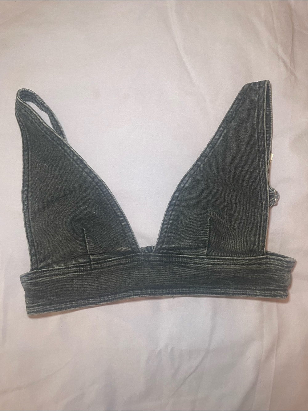 New* LNDN Black Denim Bralette XXS